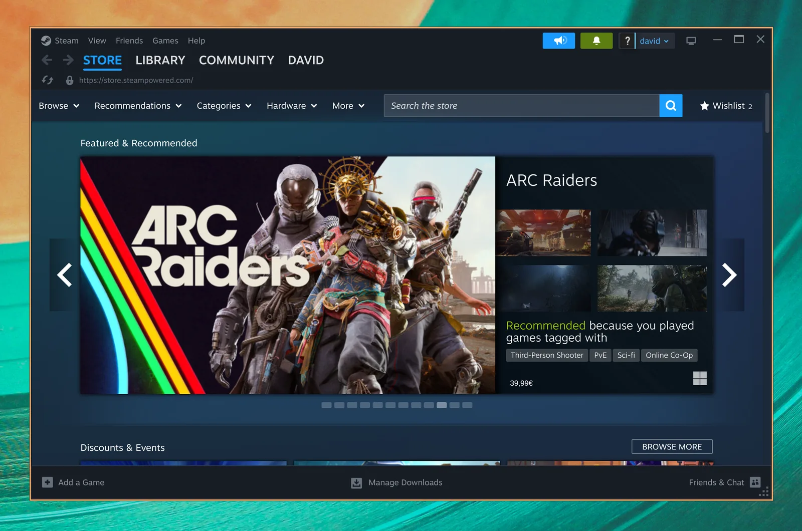 Steam visar sin spelbutik på Omarchy